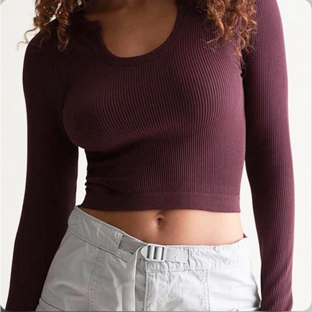 PacSun Active Contour Ribbed Long Sleeve -Burgundy Purple Small